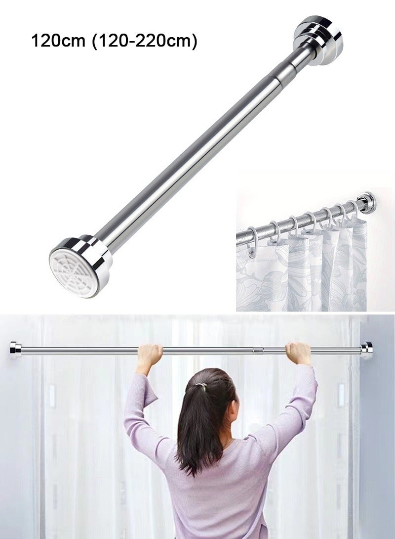 تابيت قابل للتعديل عصا ستارة دش، قطب ستارة تلسكوبية، عصا ستارة الفولاذ المقاوم للصدأ الممتازة، لا حفر ستارة دش التوتر عصا للحمام (120 سم-220 سم) - Image 1