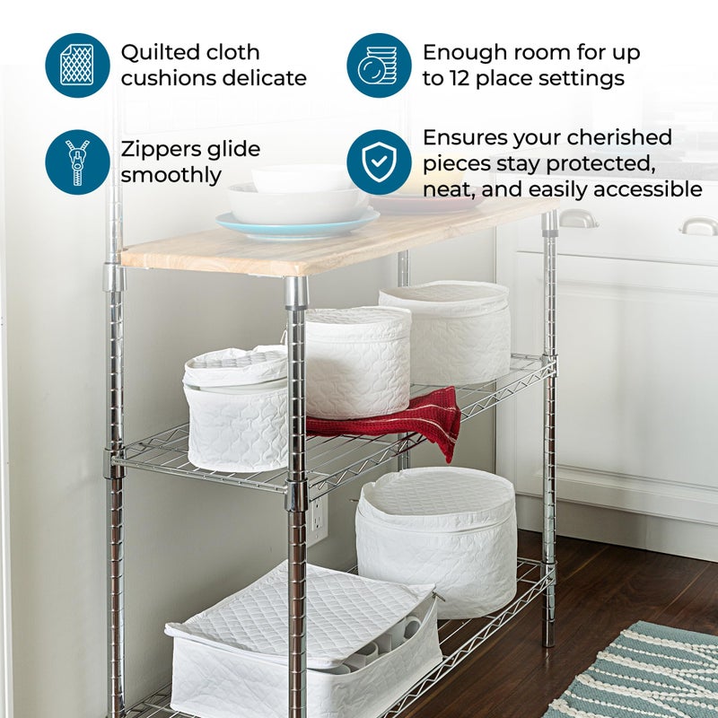 Honey Can Do Honey-Can-Do Dinnerware Storage Containers Set, Perfect for Dish Storage, China Storage, and Cup Storage, Quilted Containers To Keep Your Heirlooms and Fine China Protected and Organized, 5-Piece Set - Image 4