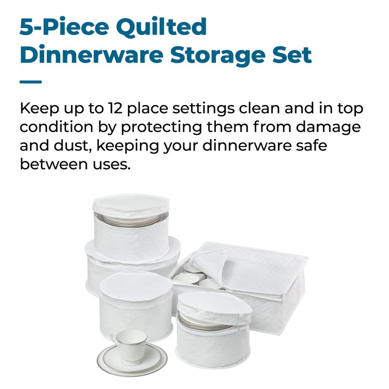 Honey Can Do Honey-Can-Do Dinnerware Storage Containers Set, Perfect for Dish Storage, China Storage, and Cup Storage, Quilted Containers To Keep Your Heirlooms and Fine China Protected and Organized, 5-Piece Set - Image 3