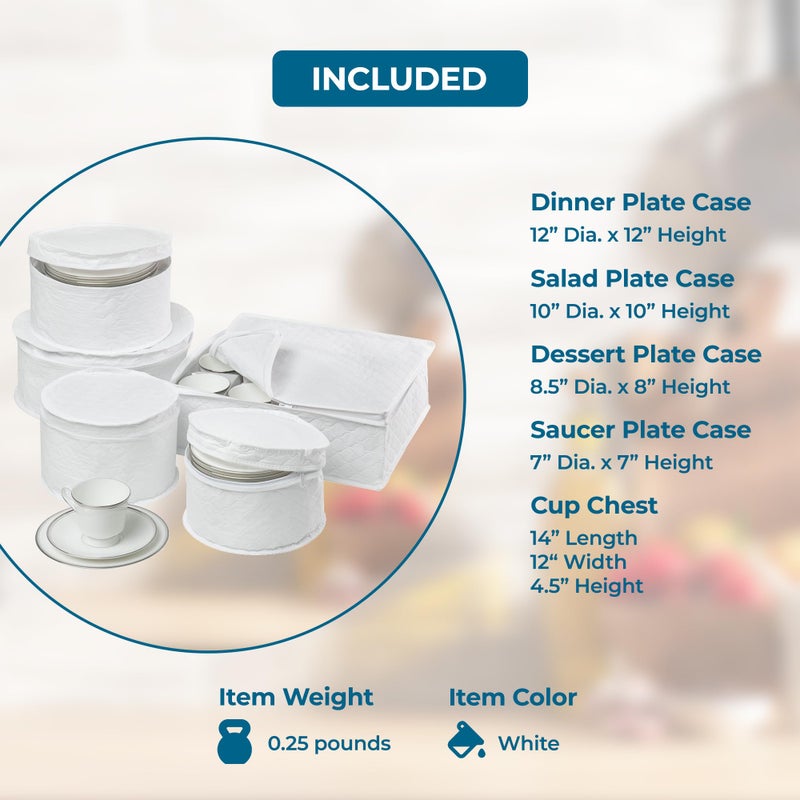 Honey Can Do Honey-Can-Do Dinnerware Storage Containers Set, Perfect for Dish Storage, China Storage, and Cup Storage, Quilted Containers To Keep Your Heirlooms and Fine China Protected and Organized, 5-Piece Set - Image 5