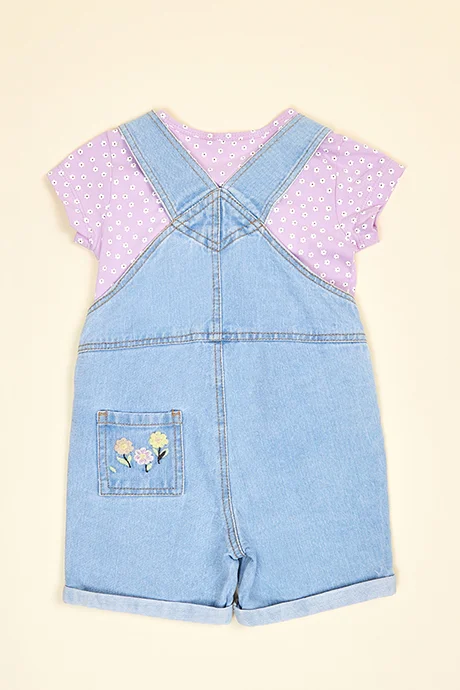 R&B Printed T-Shirt and Denim Dungaree Set