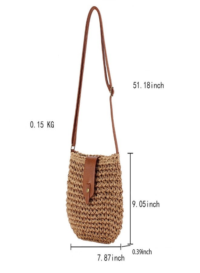Busnos Small Straw Beach Bag Woven Purse Womens Handbag Shoulder Purse Small Summer Beach Bags Straw Clutch Purses for Women Cute Beige Shoulder Bag - Image 4