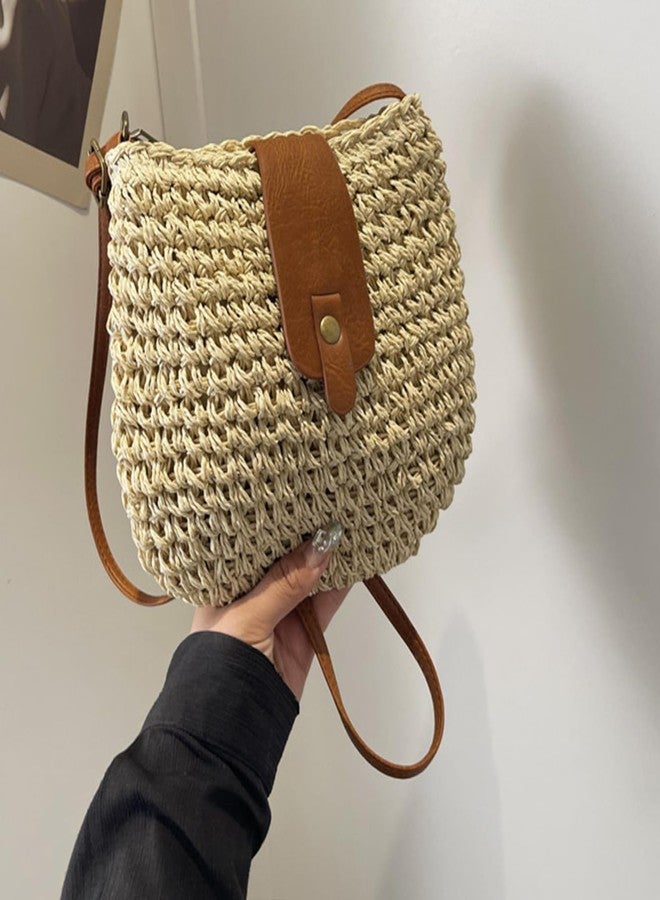 Busnos Small Straw Beach Bag Woven Purse Womens Handbag Shoulder Purse Small Summer Beach Bags Straw Clutch Purses for Women Cute Beige Shoulder Bag - Image 3