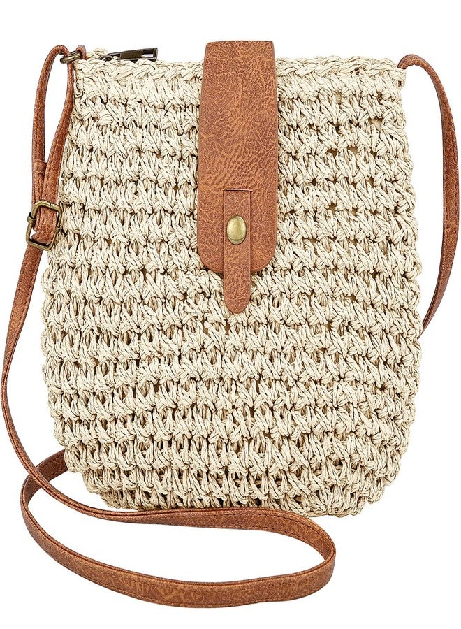 Busnos Small Straw Beach Bag Woven Purse Womens Handbag Shoulder Purse Small Summer Beach Bags Straw Clutch Purses for Women Cute Beige Shoulder Bag - Image 1