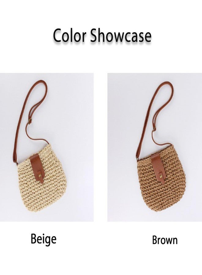 Busnos Small Straw Beach Bag Woven Purse Womens Handbag Shoulder Purse Small Summer Beach Bags Straw Clutch Purses for Women Cute Beige Shoulder Bag - Image 5