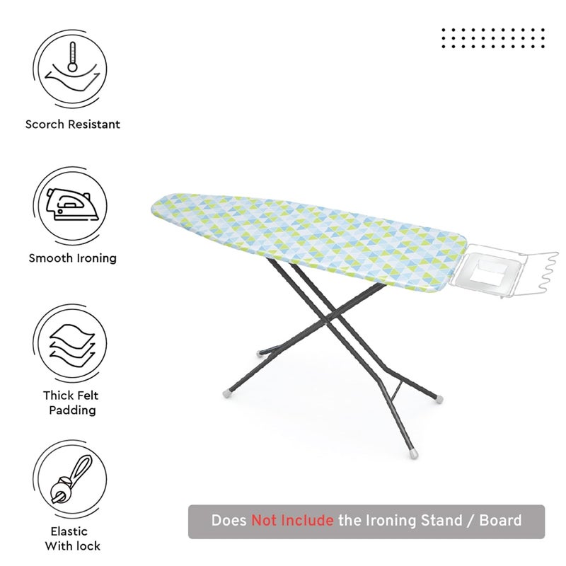 Encasa XO غطاء طاولة الكي مع وسادة مصنوعة من الفelt بسماكة 4 مم للضغط بالبخار - مثلثات أكوا - (تناسب الطاولات الكبيرة القياسية بحجم 125x39 سم) تركيب مرن، عاكس للحرارة، واقي - Image 2