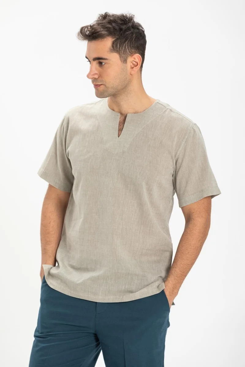 اليش شيل بيزي Eliş Şile Cloth Short Sleeve Şile Cloth Cycling Collar Men's T-Shirt Taş