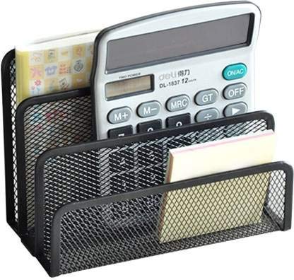 HOMAVA 3 Compartment Metal Mesh Paper Magazine Holder,17.5 X 13 X 8 Cm, Black, Stationery - Image 4