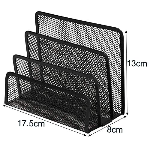 HOMAVA 3 Compartment Metal Mesh Paper Magazine Holder,17.5 X 13 X 8 Cm, Black, Stationery - Image 5