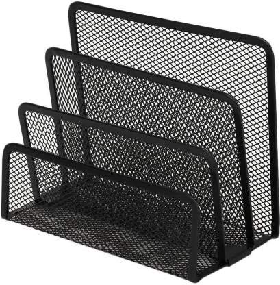 HOMAVA 3 Compartment Metal Mesh Paper Magazine Holder,17.5 X 13 X 8 Cm, Black, Stationery - Image 1
