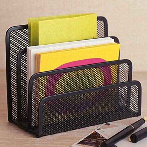HOMAVA 3 Compartment Metal Mesh Paper Magazine Holder,17.5 X 13 X 8 Cm, Black, Stationery - Image 3