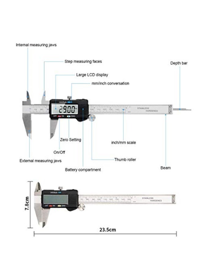 Caliper Measuring Tool, Vernier Digital Caliper Stainless Steel 6 Inch/150mm, Digital Micrometer Waterproof, Easy Switch from Inch to Millimeter, Large LCD Screen - Image 2