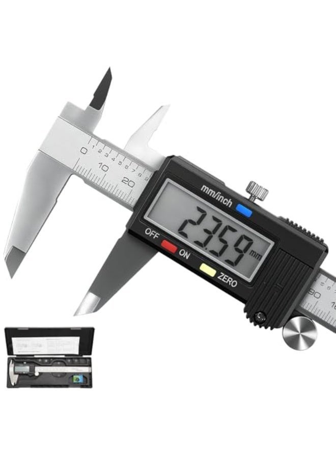 Caliper Measuring Tool, Vernier Digital Caliper Stainless Steel 6 Inch/150mm, Digital Micrometer Waterproof, Easy Switch from Inch to Millimeter, Large LCD Screen - Image 1