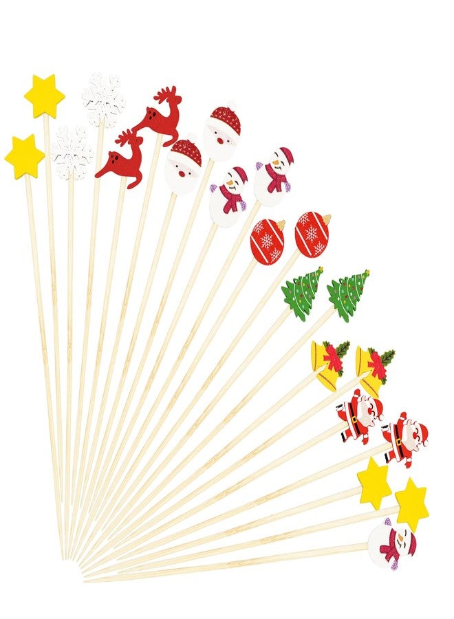 HiEnjoin 100Pcs Christmas Cocktail Picks - Bamboo Fruit Dessert Sticks Santa Claus Snowflake Swizzle Sticks Christmas Tree Party Decorations Holiday Supplies - Image 1