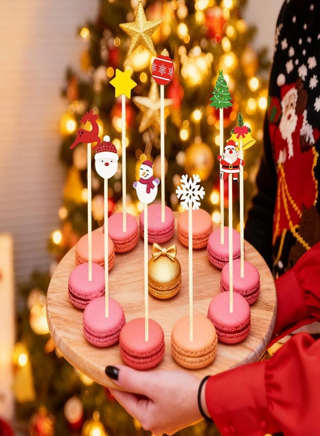 HiEnjoin 100Pcs Christmas Cocktail Picks - Bamboo Fruit Dessert Sticks Santa Claus Snowflake Swizzle Sticks Christmas Tree Party Decorations Holiday Supplies - Image 5
