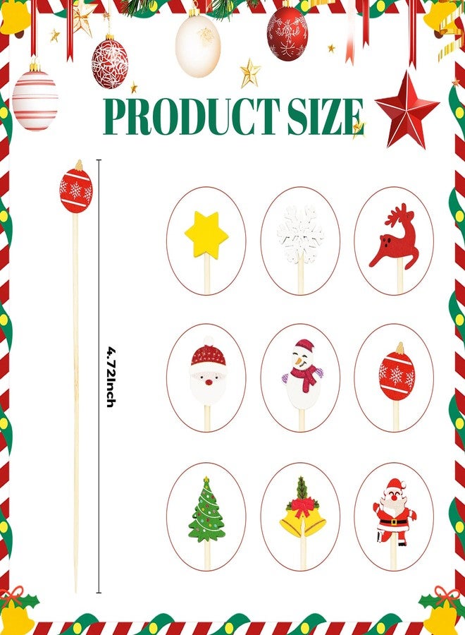 HiEnjoin 100Pcs Christmas Cocktail Picks - Bamboo Fruit Dessert Sticks Santa Claus Snowflake Swizzle Sticks Christmas Tree Party Decorations Holiday Supplies - Image 2