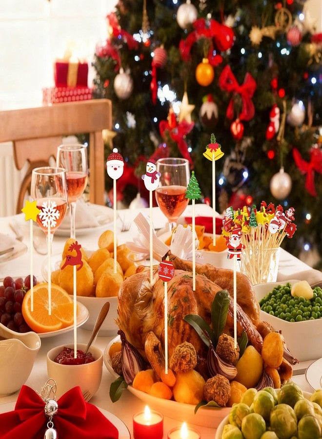 HiEnjoin 100Pcs Christmas Cocktail Picks - Bamboo Fruit Dessert Sticks Santa Claus Snowflake Swizzle Sticks Christmas Tree Party Decorations Holiday Supplies - Image 4
