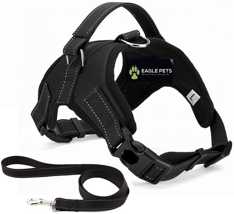 Eagle Pets No Pull Dog Harness, Breathable Adjustable Comfort, Free Reflector Leash Included, for Small Medium Large Dog, Best for Training Walking (Black, XL) - Image 1