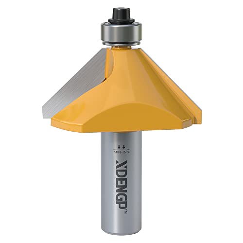 XDENGP 45 Degree Chamfer Router Bit with 3/4 Inch Cutting Length,1/2 Inch Shank Carbide Edge Forming Bevel Router Bit with Bearing, Chamfer Bit Miter Angle Milling Cutters Tool - Image 1