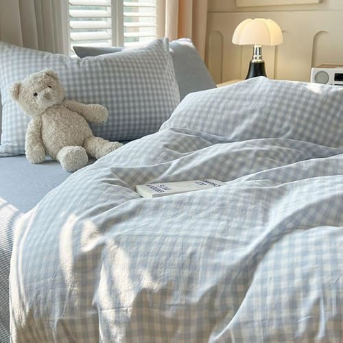 Nayoroom Gingham Duvet Cover Twin Size Blue White Plaid Checkered Comforter Cover Grid Farmhouse Bedding Set 2 Pcs Soft Breathable Washed Microfiber Gifts for Women Men - Image 5