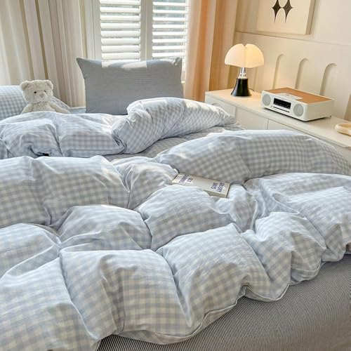 Nayoroom Gingham Duvet Cover Twin Size Blue White Plaid Checkered Comforter Cover Grid Farmhouse Bedding Set 2 Pcs Soft Breathable Washed Microfiber Gifts for Women Men - Image 4