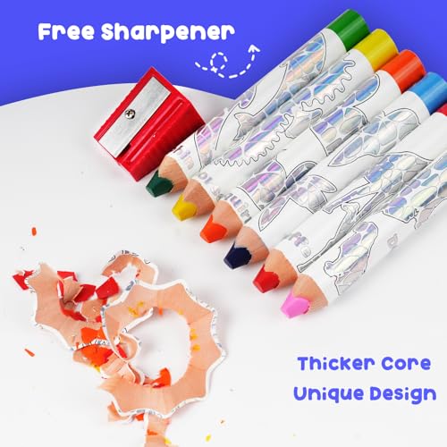 ThEast Stocking Stuffers for Kids, 8 Jumbo Toddlers Colored Pencils, Cute Animal Toddlers Crayons Coloring Pencil with Sharpener, Pre-Sharpened - Image 3