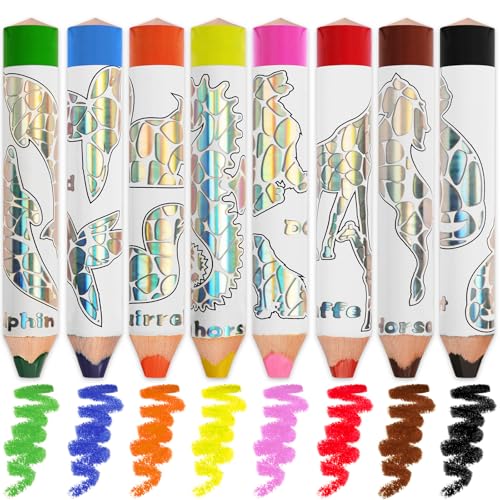 ThEast Stocking Stuffers for Kids, 8 Jumbo Toddlers Colored Pencils, Cute Animal Toddlers Crayons Coloring Pencil with Sharpener, Pre-Sharpened - Image 1