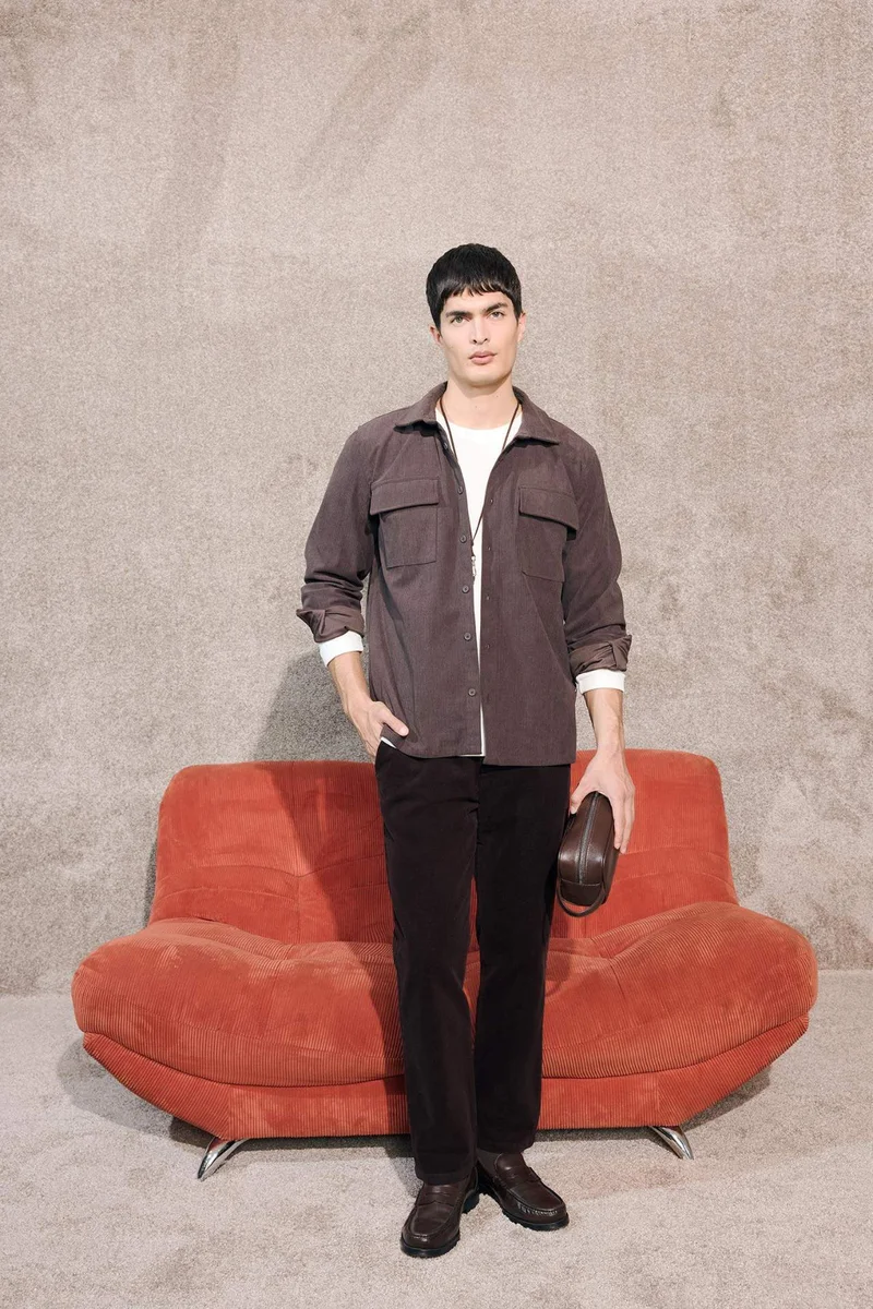 ديفاكتو Regular Fit Corduroy Long Sleeve Shirt