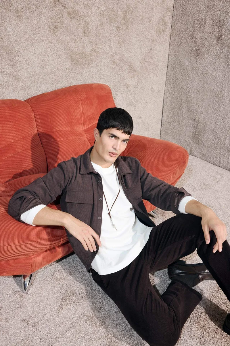 ديفاكتو Regular Fit Corduroy Long Sleeve Shirt