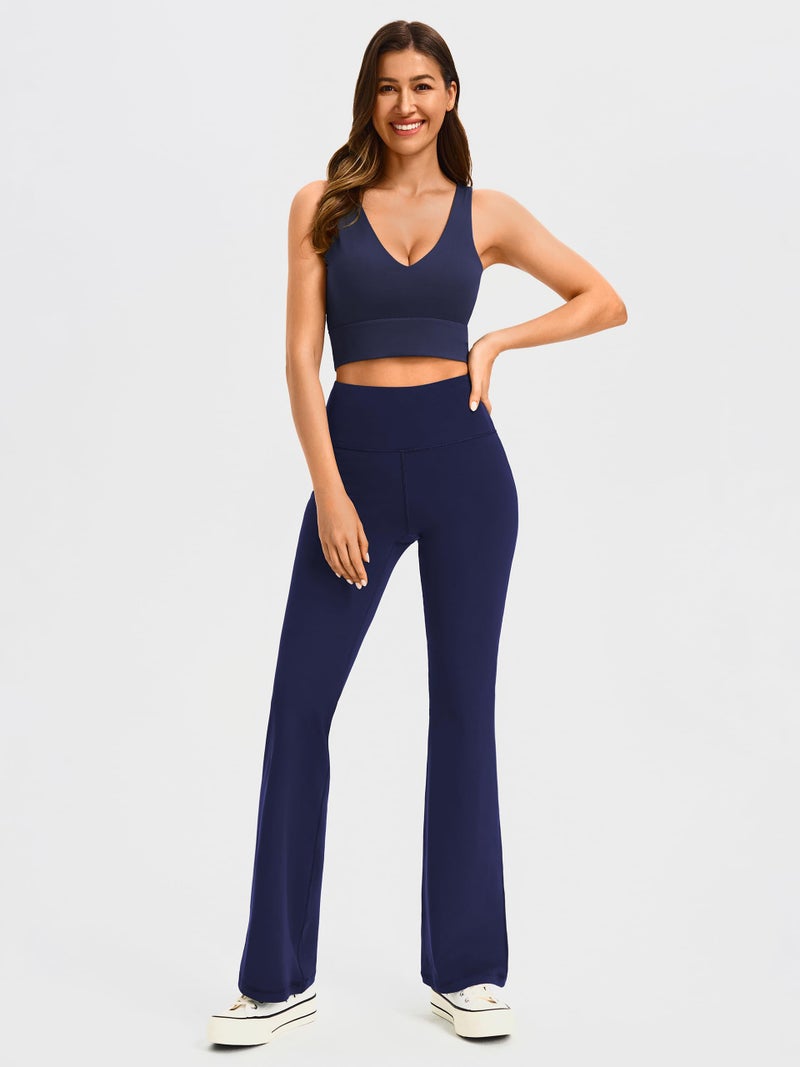 AFITNE Yoga Pants for Women Bootcut Pants with Pockets High Waisted Workout Bootleg Yoga Pants Tall Long Athletic Gym Pants Blue - L - Image 5