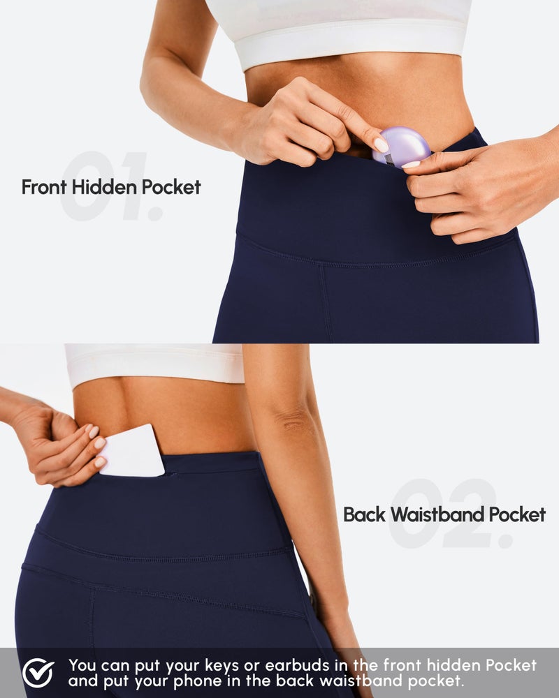 AFITNE Yoga Pants for Women Bootcut Pants with Pockets High Waisted Workout Bootleg Yoga Pants Tall Long Athletic Gym Pants Blue - L - Image 4