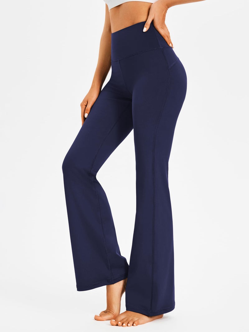 AFITNE Yoga Pants for Women Bootcut Pants with Pockets High Waisted Workout Bootleg Yoga Pants Tall Long Athletic Gym Pants Blue - L - Image 2