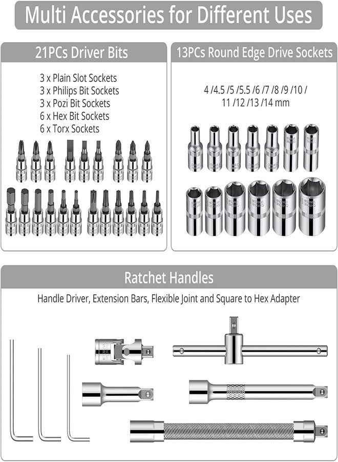 Kwinto 46 In 1 Pcs Tool Kit & Screwdriver and Socket,Hand Tool Kit Wrench Set Multi Purpose Combination Tool Case Precision Socket, All Bike, Car Kit Multicolour - Image 2