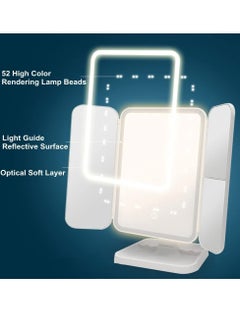 ELTRAZONE LED Makeup Mirror with 3 Color Lighting Modes, 52 LED Trifold Mirror, 1x/2x/3x Magnification, Touch Control Design, Portable High Definition Cosmetic Lighted Up Mirror - Perfect for Makeup, Skincare & Beauty  - Image 2