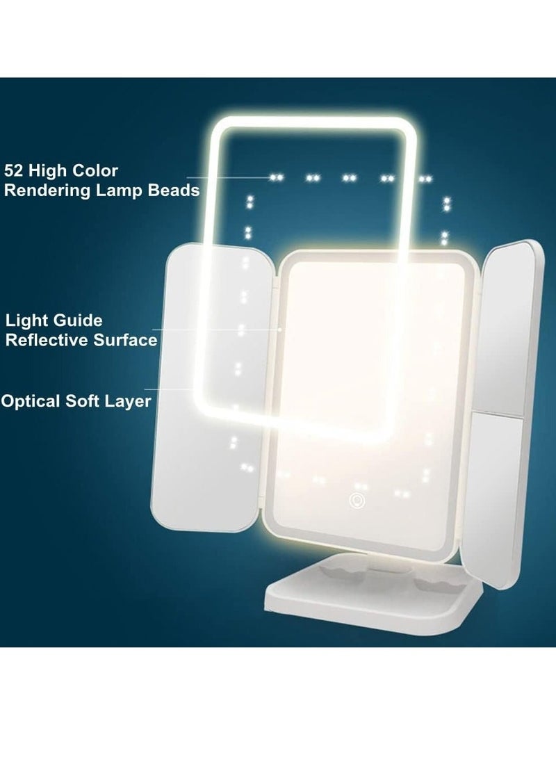 ELTRAZONE LED Makeup Mirror with 3 Color Lighting Modes, 52 LED Trifold Mirror, 1x/2x/3x Magnification, Touch Control Design, Portable High Definition Cosmetic Lighted Up Mirror - Perfect for Makeup, Skincare & Beauty - Image 2