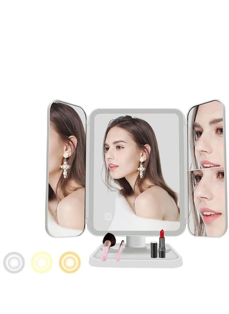 ELTRAZONE LED Makeup Mirror with 3 Color Lighting Modes, 52 LED Trifold Mirror, 1x/2x/3x Magnification, Touch Control Design, Portable High Definition Cosmetic Lighted Up Mirror - Perfect for Makeup, Skincare & Beauty - Image 1