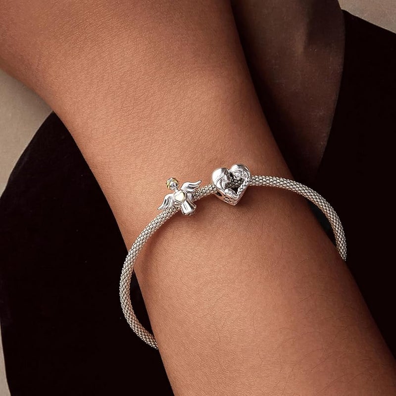 WOSTU Love Angle Charms 925 Sterling Silver Love Heart Hand in Hand Angle four Leave Clover Baby Feet Charms for Women - Image 4