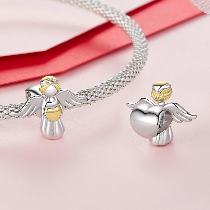 WOSTU Love Angle Charms 925 Sterling Silver Love Heart Hand in Hand Angle four Leave Clover Baby Feet Charms for Women - Image 5