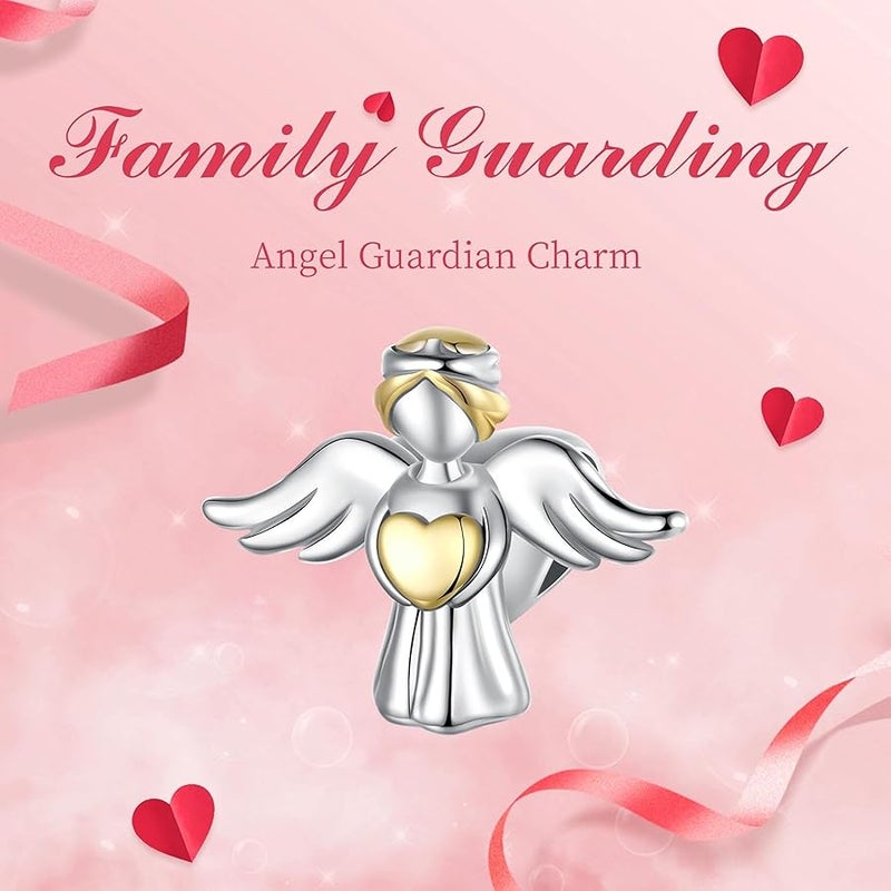 WOSTU Love Angle Charms 925 Sterling Silver Love Heart Hand in Hand Angle four Leave Clover Baby Feet Charms for Women - Image 2