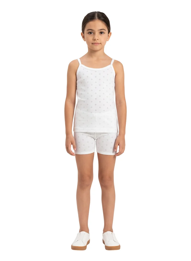Bidani Girls' 3-Pack Pointelle Cotton Camisole and Shorts Set – Breathable Eyelet Undershirt & Under-Dress Modesty Boxer Briefs Multipack