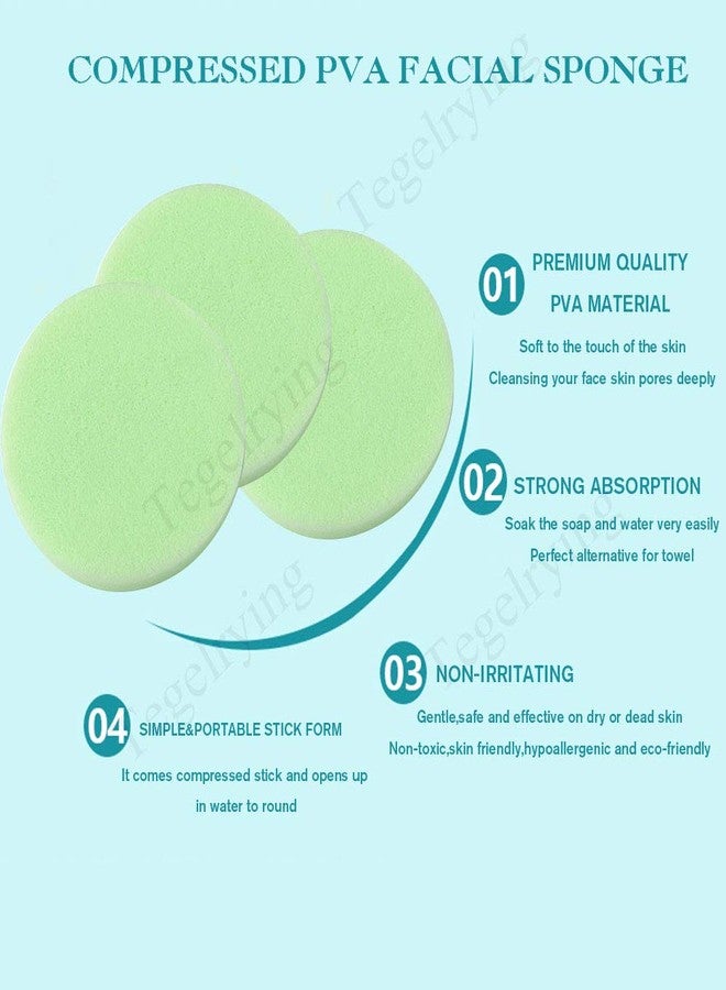 Tegelrying Facial Sponge Compressed,60 Pcs PVA Professional Makeup Removal Wash Round Face Sponges Spa Pads Exfoliating Cleansing for Women,Green - Image 5