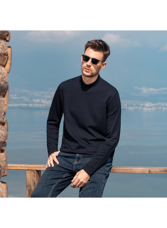 Modal Cotton】men's Semi-turtleneck Long Sleeve T-shirt - 2025 Spring/autumn Solid Color Mid-neck Casual Tee For Young Men - Image 4