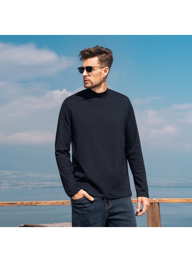 Modal Cotton】men's Semi-turtleneck Long Sleeve T-shirt - 2025 Spring/autumn Solid Color Mid-neck Casual Tee For Young Men - Image 2