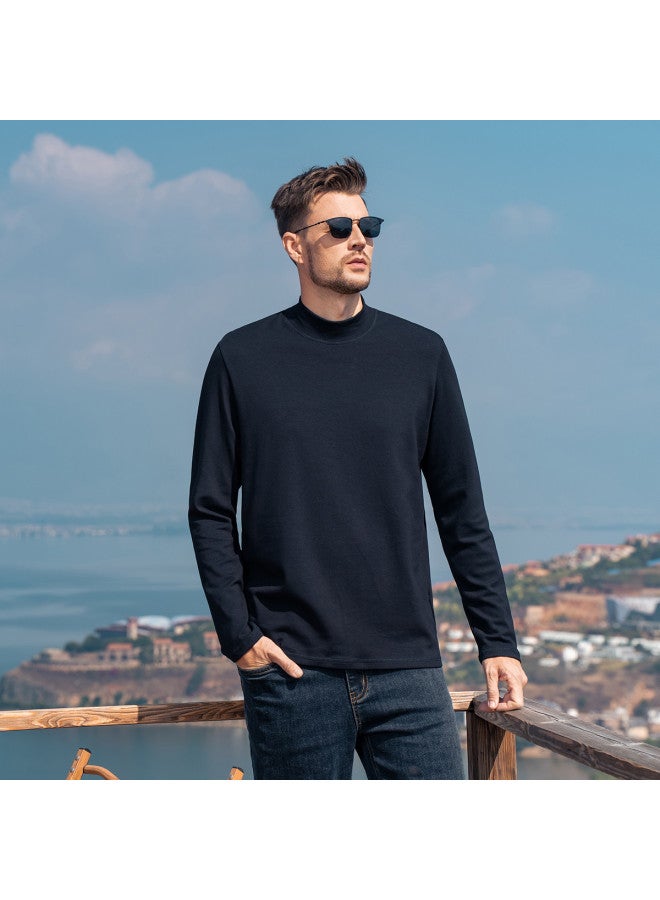 Modal Cotton】men's Semi-turtleneck Long Sleeve T-shirt - 2025 Spring/autumn Solid Color Mid-neck Casual Tee For Young Men - Image 5
