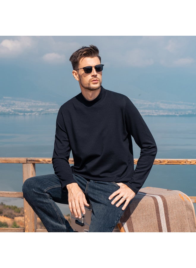Modal Cotton】men's Semi-turtleneck Long Sleeve T-shirt - 2025 Spring/autumn Solid Color Mid-neck Casual Tee For Young Men - Image 3
