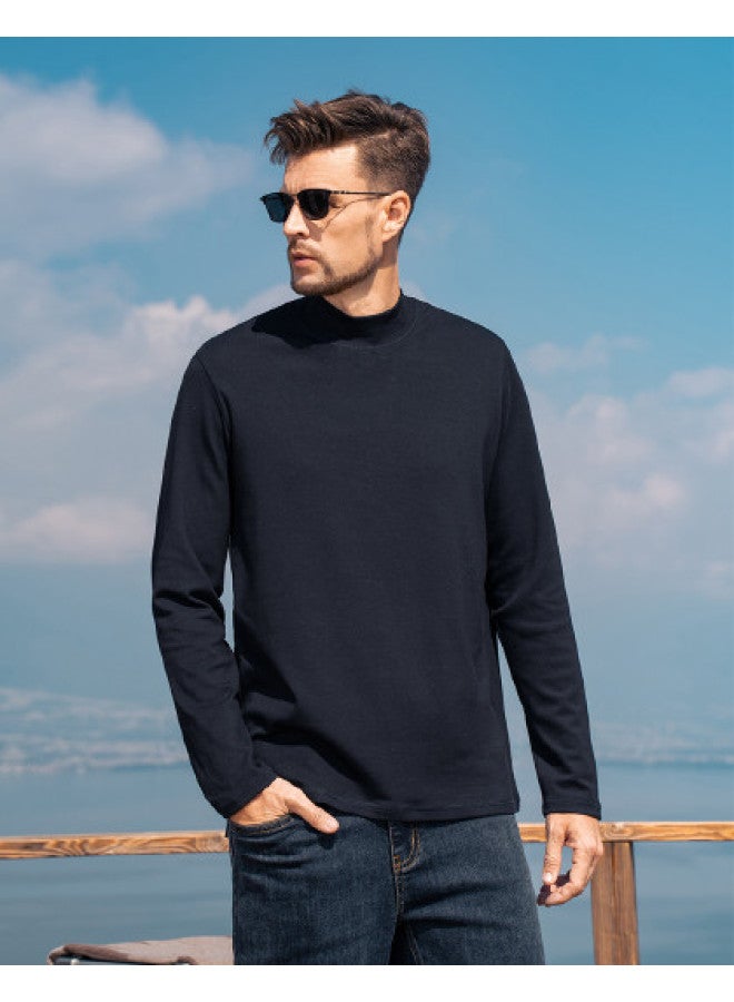 Modal Cotton】men's Semi-turtleneck Long Sleeve T-shirt - 2025 Spring/autumn Solid Color Mid-neck Casual Tee For Young Men - Image 1