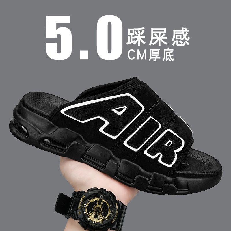 Summer New Cross-border AIR Air Cushion Mens Thick Sole Casual Slippers Outdoor Teenagers Sandals Six-color Slippers Black
