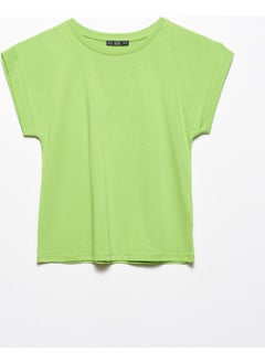 Dilvin 3504 Crew Neck Combed Cotton Blouse-Light Green  - Image 1