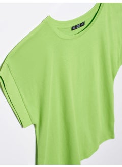 Dilvin 3504 Crew Neck Combed Cotton Blouse-Light Green  - Image 3