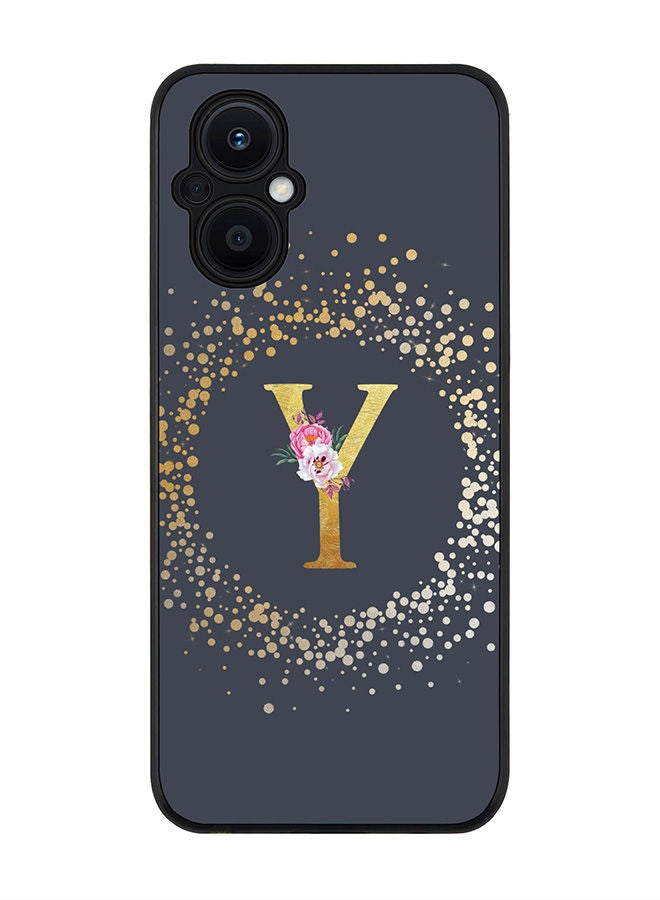 Stylizedd Rugged Black edge case for Oppo Reno7 Z  Slim fit Soft Case Flexible Rubber Edges Anti Drop TPU Gel Thin Cover - Custom Monogram Initial Letter Floral Pattern Alphabet - Y (Grey ) - Image 1